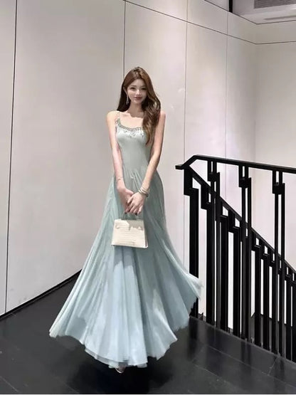 Robe trapèze sexy en mousseline vert menthe à col carré pour le 18e anniversaire, tenue élégante, robes d'invitée pour mariage d'été N4034