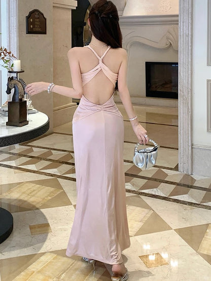 Robe de sirène sexy, col en V, rose, dos nu, pour 18e anniversaire, élégante, pour invitée de mariage estival N4039
