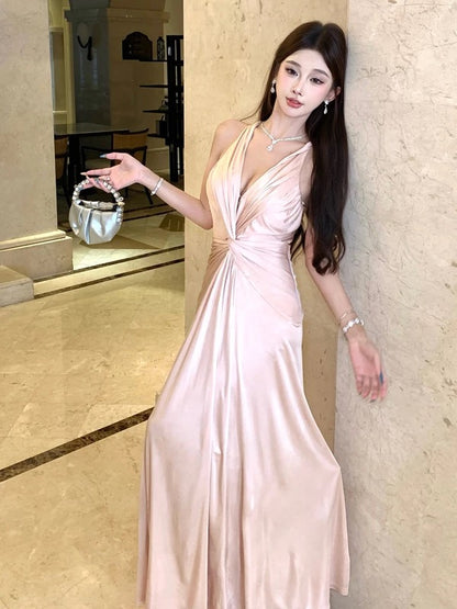 Robe de sirène sexy, col en V, rose, dos nu, pour 18e anniversaire, élégante, pour invitée de mariage estival N4039