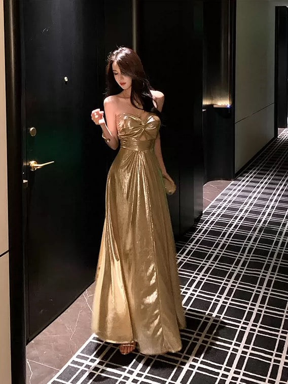 Robe de soirée sexy évasée en forme de cœur à paillettes dorées, tenue élégante pour 18e anniversaire, robes d'invitée de mariage d'été N4041