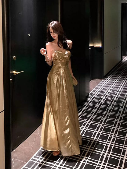 Robe de soirée sexy évasée en forme de cœur à paillettes dorées, tenue élégante pour 18e anniversaire, robes d'invitée de mariage d'été N4041