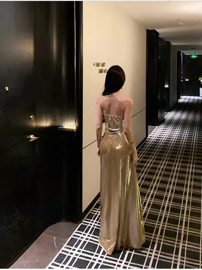Robe de soirée sexy évasée en forme de cœur à paillettes dorées, tenue élégante pour 18e anniversaire, robes d'invitée de mariage d'été N4041