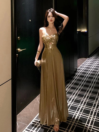 Robe de soirée sexy évasée en forme de cœur à paillettes dorées, tenue élégante pour 18e anniversaire, robes d'invitée de mariage d'été N4041