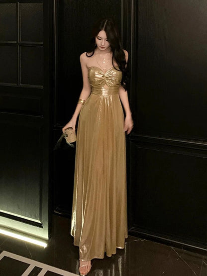 Robe de soirée sexy évasée en forme de cœur à paillettes dorées, tenue élégante pour 18e anniversaire, robes d'invitée de mariage d'été N4041