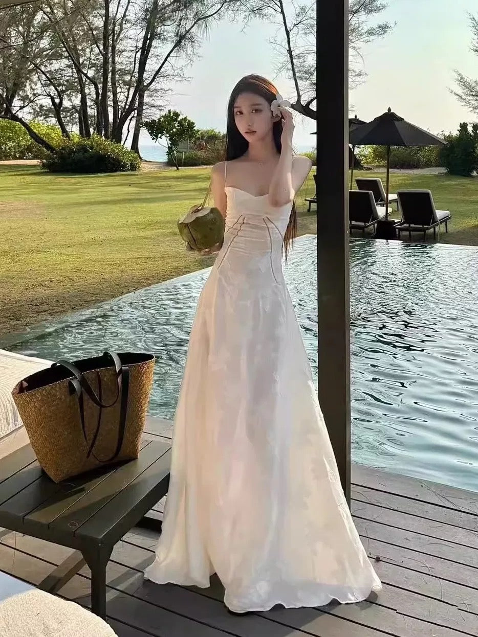 Élégantes Robes de Bal Longues Ligne A avec Bretelles Fines Rose Dentelle Robe de Soirée Formelle Longue N4042