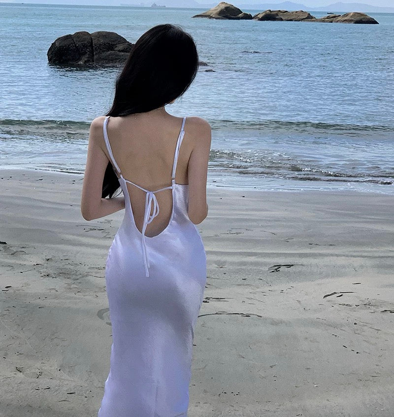 Robe sirène sexy lilas à fines bretelles pour le 18e anniversaire Tenue élégante Robe de cocktail mi-longue N4049