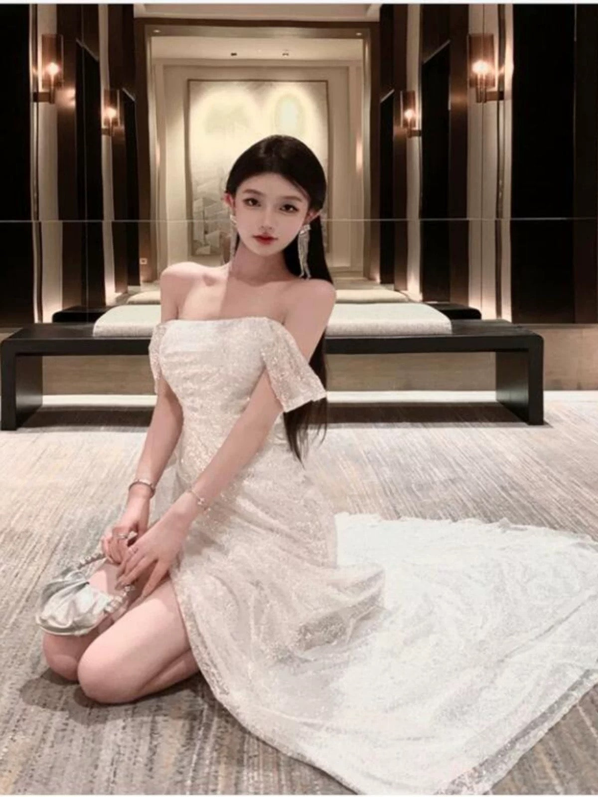Sexy Mermaid Off The Shoulder White Sequin 21st Birthday Elegant Outfit Summer Wedding Guest Dresses N4051