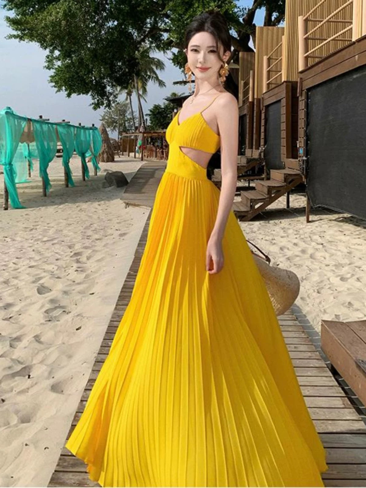 A line Spaghetti Strap Yellow Chiffon Prom Dress 21st Birthday Elegant Outfit Summer Wedding Guest Dresses N4056
