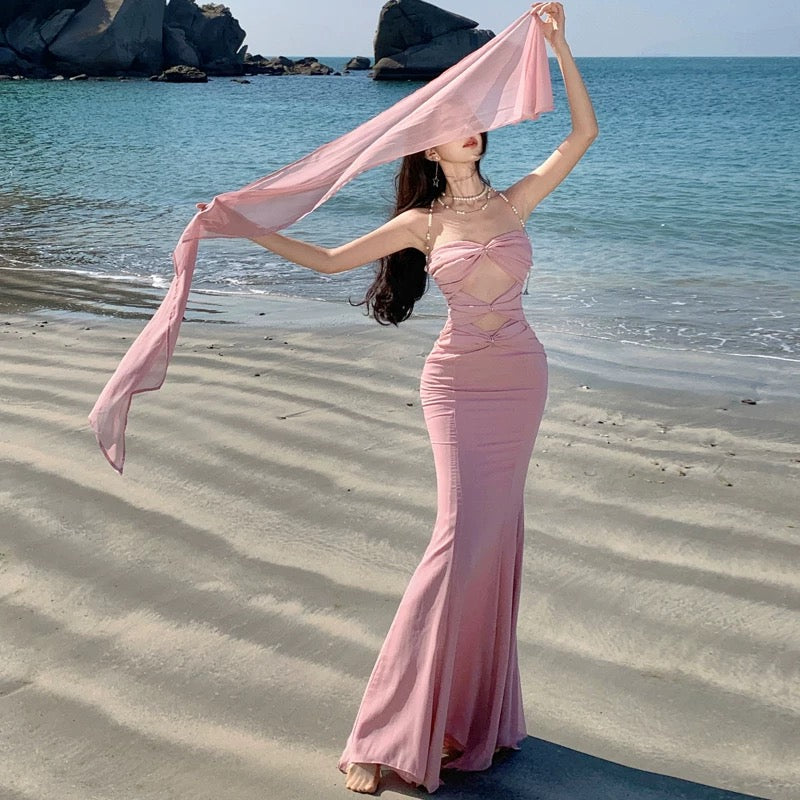Robe de soirée sirène en mousseline rose fard à joues pour le 18e anniversaire, tenue élégante pour le bal de promo et les invitées de mariage N4058