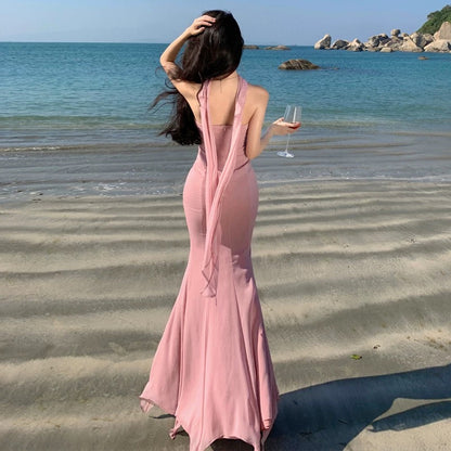 Robe de soirée sirène en mousseline rose fard à joues pour le 18e anniversaire, tenue élégante pour le bal de promo et les invitées de mariage N4058