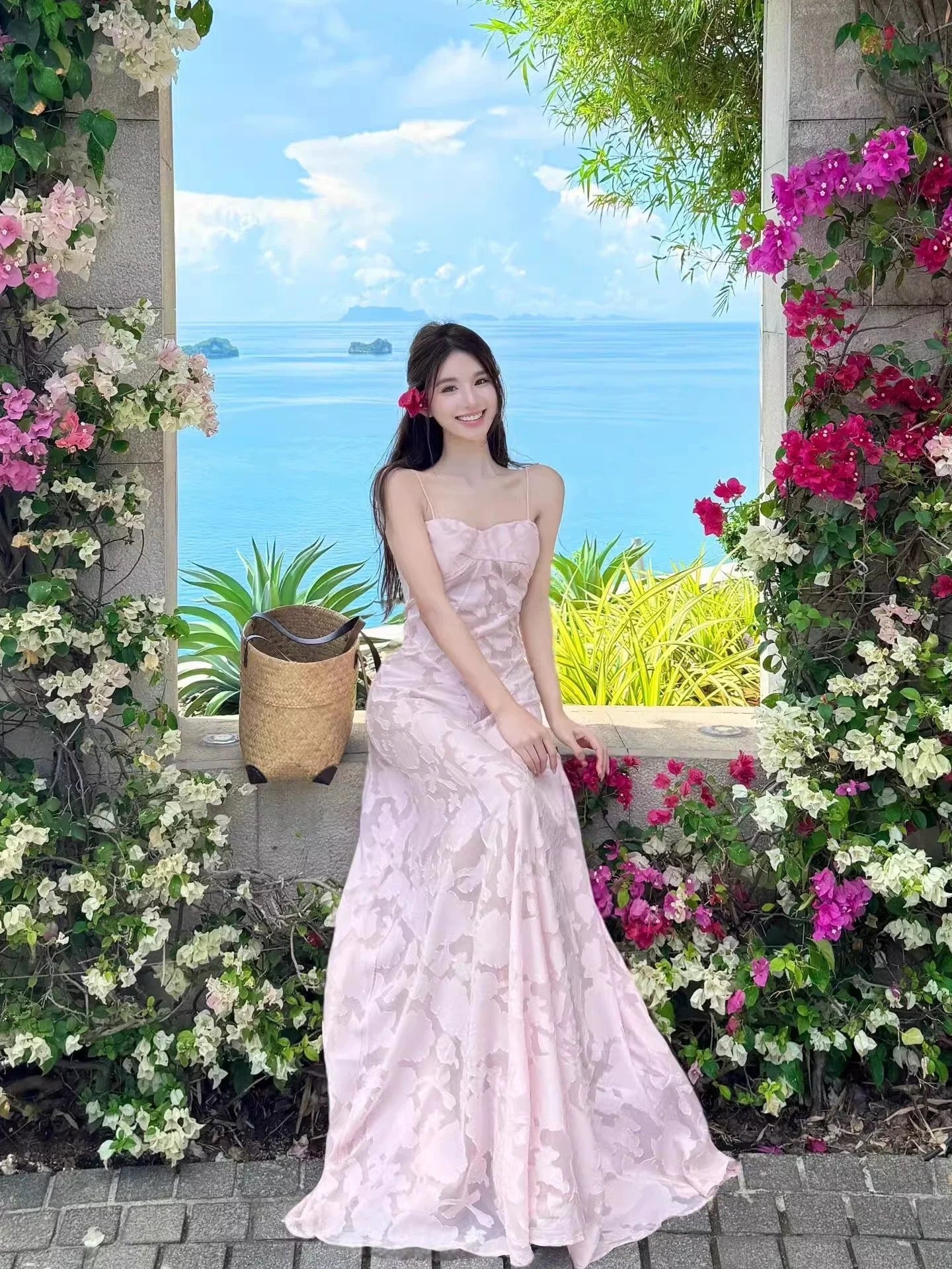 Robe de bal trapèze à fines bretelles en dentelle rose, tenue élégante pour 21e anniversaire, robes d'invitée de mariage d'été N4059