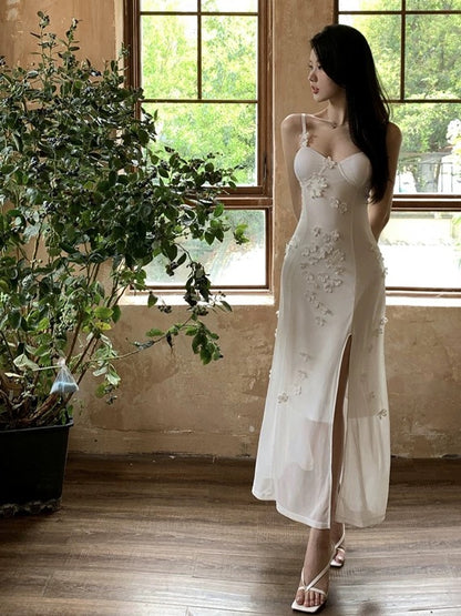 Robe fourreau mi-longue blanche à fines bretelles pour 18ème anniversaire, tenue élégante, robes d'invitée de mariage N4063