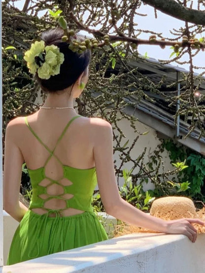 Einfaches A-Linien Spaghettiträger Grünes Chiffon Sommer Strand 19. Geburtstag Elegantes Outfit Hochzeitsgastkleider N4066