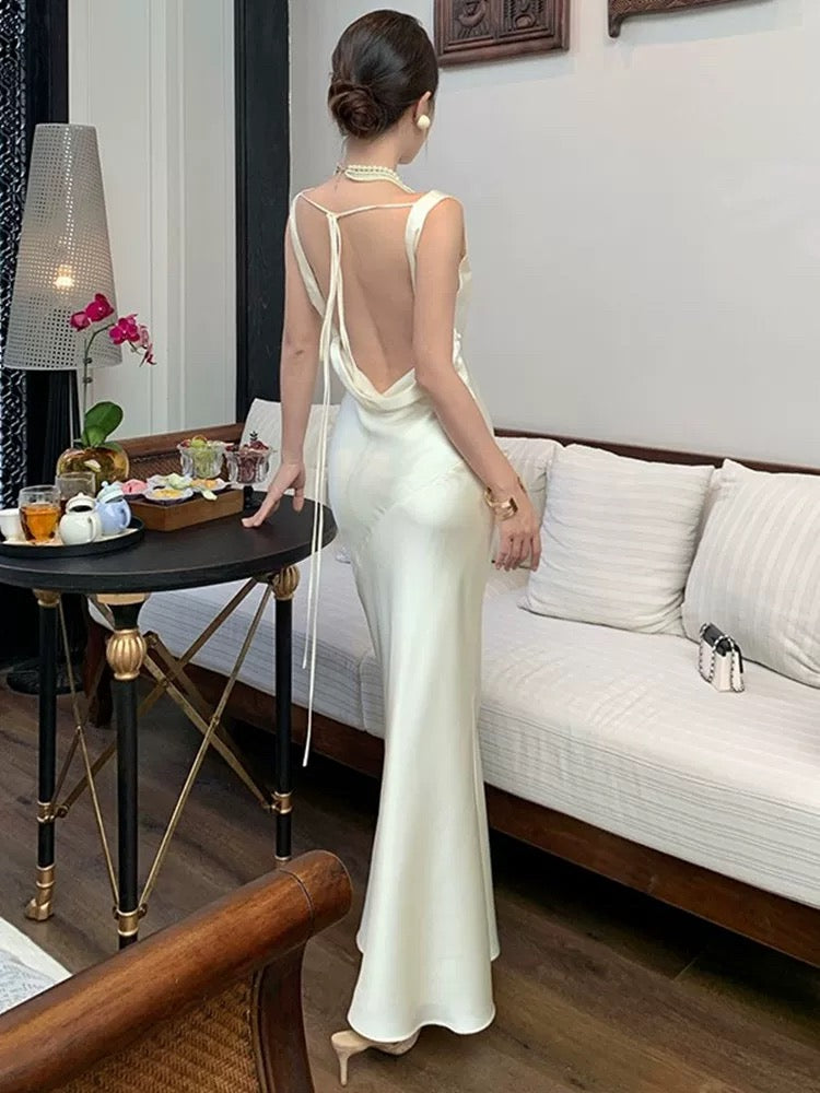 Mermaid Cowl Neck Satin Prom Dress 21st Birthday Elegant Outfit Summer Wedding Guest Dresses N4074