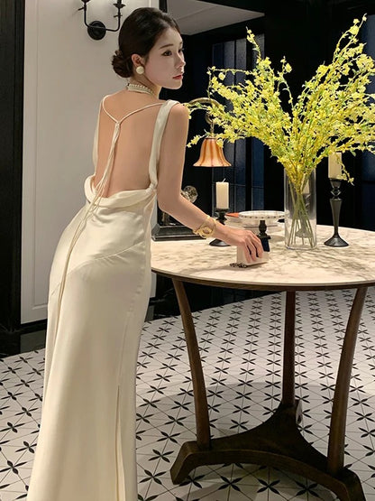 Mermaid Cowl Neck Satin Prom Dress 21st Birthday Elegant Outfit Summer Wedding Guest Dresses N4074