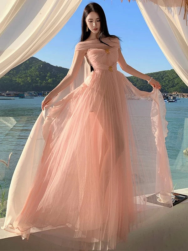 Sexy A line Sweetheart Pink Tulle 21st Birthday Elegant Outfit Summer Wedding Guest Dresses N4079