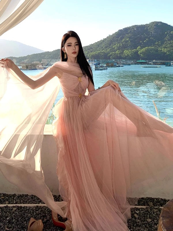 Sexy A line Sweetheart Pink Tulle 21st Birthday Elegant Outfit Summer Wedding Guest Dresses N4079