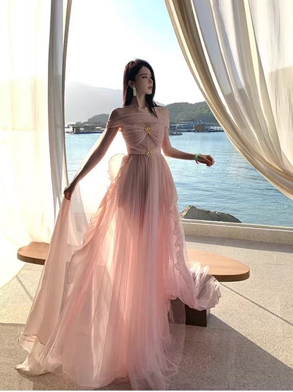 Sexy A line Sweetheart Pink Tulle 21st Birthday Elegant Outfit Summer Wedding Guest Dresses N4079