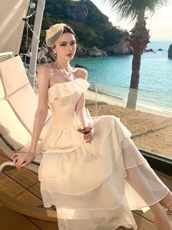 Sexy A line Strapless Ivory Chiffon 21st Birthday Elegant Outfit Summer Wedding Guest Dresses N4083