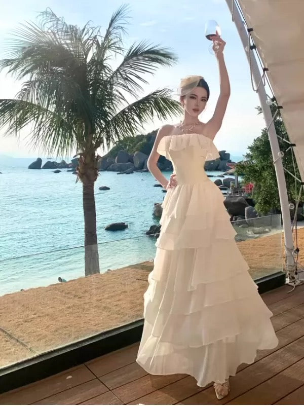 Sexy A line Strapless Ivory Chiffon 21st Birthday Elegant Outfit Summer Wedding Guest Dresses N4083