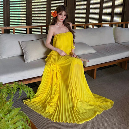 Sexy A line Strapless Yellow Chiffon 21st Birthday Elegant Outfit Summer Wedding Guest Dresses N4084