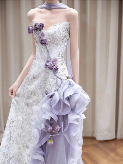 Sparkly Mermaid Sweetheart Lilac With Flowers Long Floor Length Evening Dresses Inspo Evening Outfits RB5164
