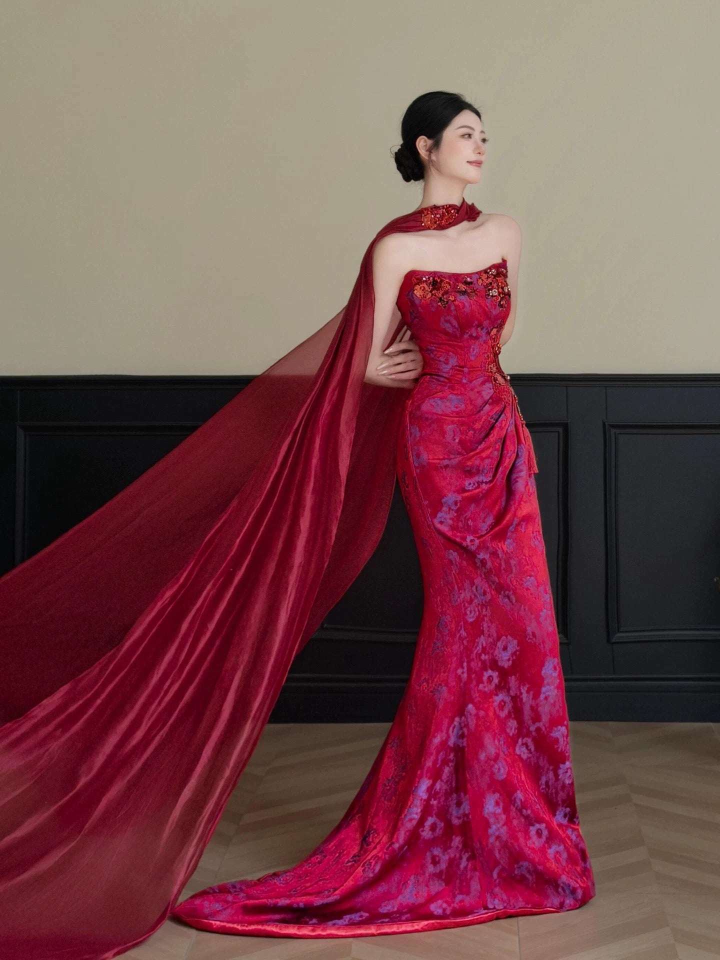 Pretty Women's Mermaid Strapless Fuchsia Satin Maxi Dress Date Night Evening Outfit Semi Formal Prom Dresses RB5227