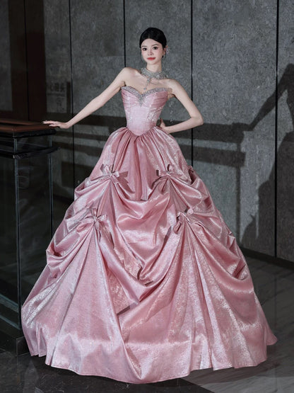 Glittery Prom Dress Ball Gown Sweetheart Pink With Beading Floor Length Quinceanera Dresses Party Formal Outfits RB5233