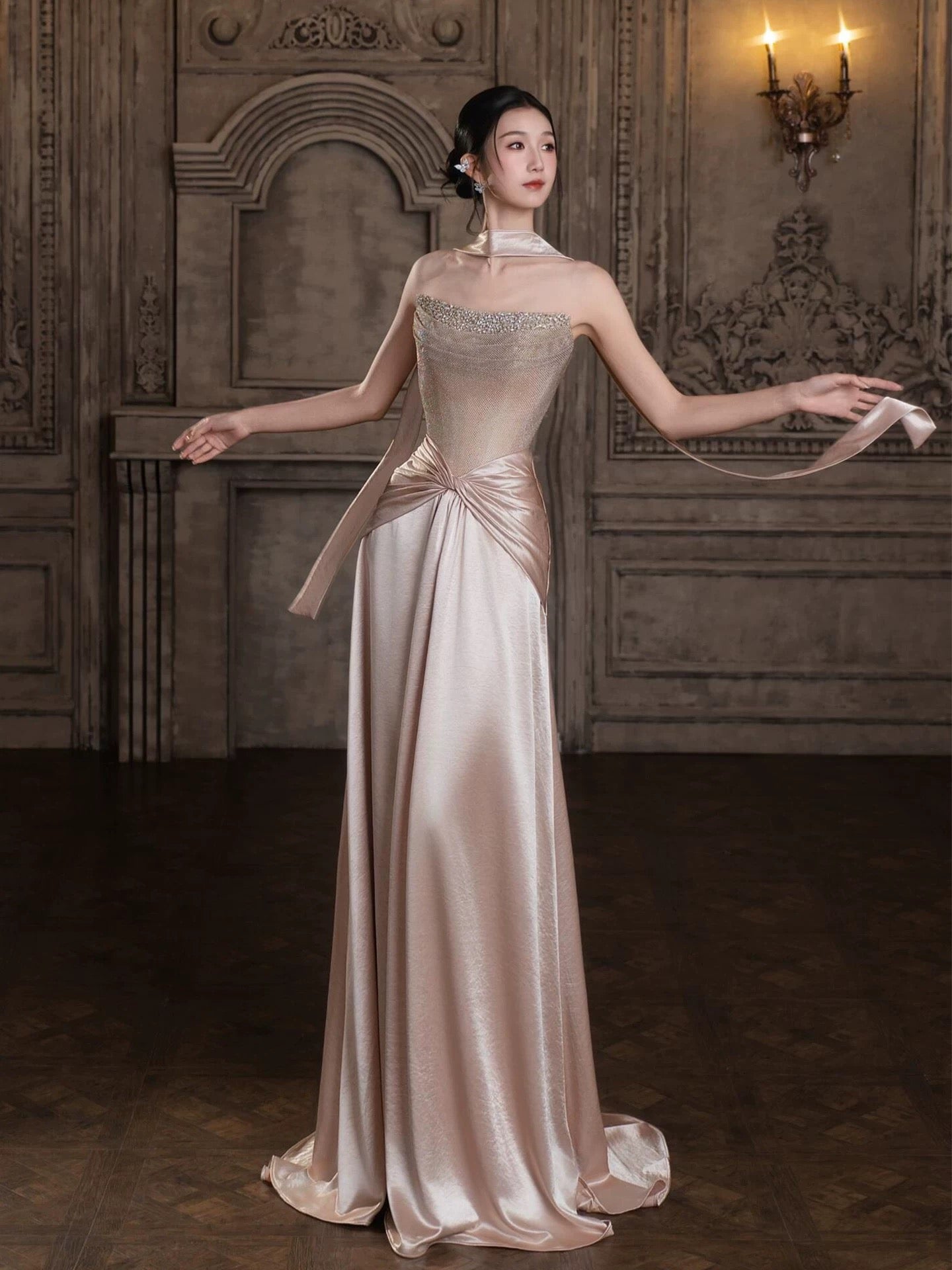 Modest Mermaid Strapless With Beading Pink Long Prom Evening Dresses Inspo Party Outfits RB5234
