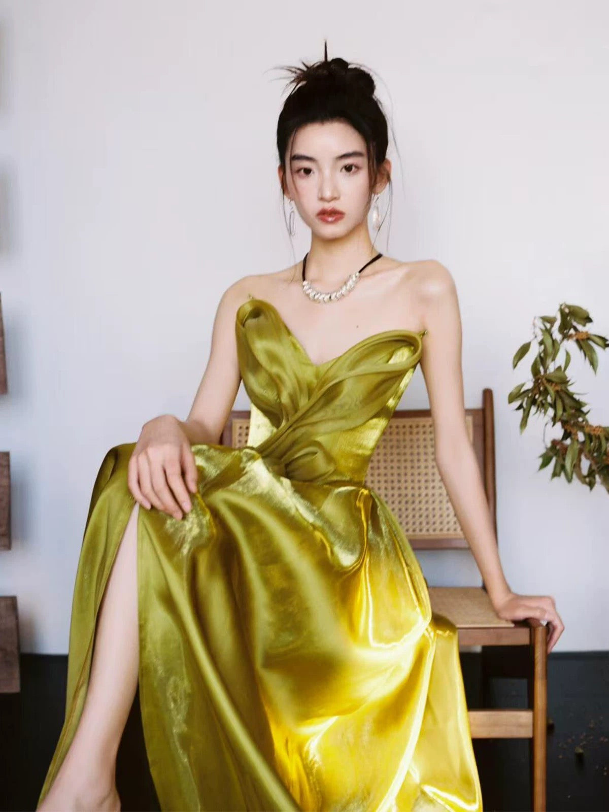 Modest A line Sweetheart Olive Green Organza With Slit Long Prom Evening Dresses Inspo Party Outfits RB5235