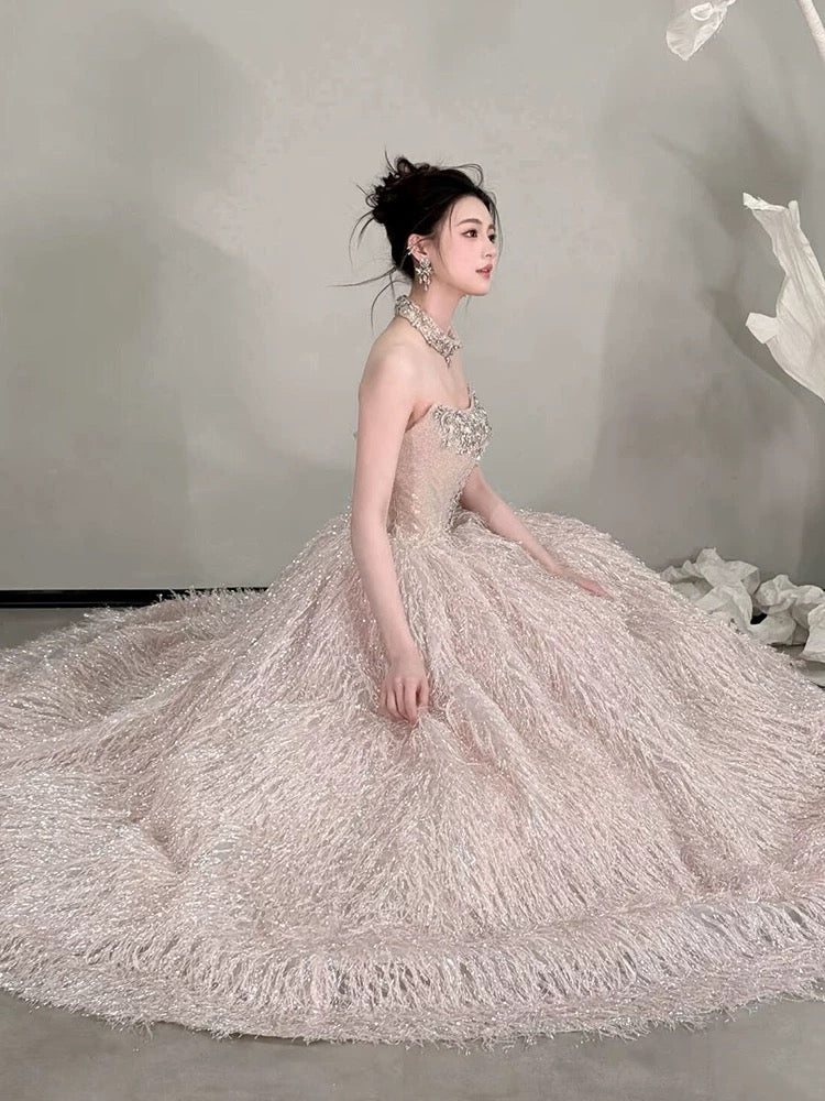 Cute Prom Dress Ball Gown Strapless Sequin Pink With Beading Floor Length Quinceanera Dresses Evening Formal Outfits RB5237