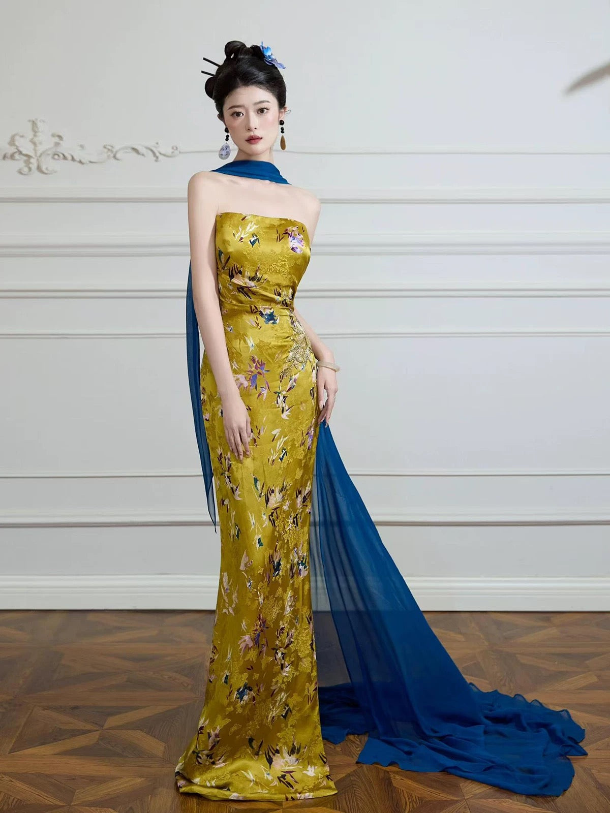 Pretty Women's Mermaid Strapless Gold Satin Maxi Dress Date Night Evening Outfit Semi Formal Prom Dresses RB5241