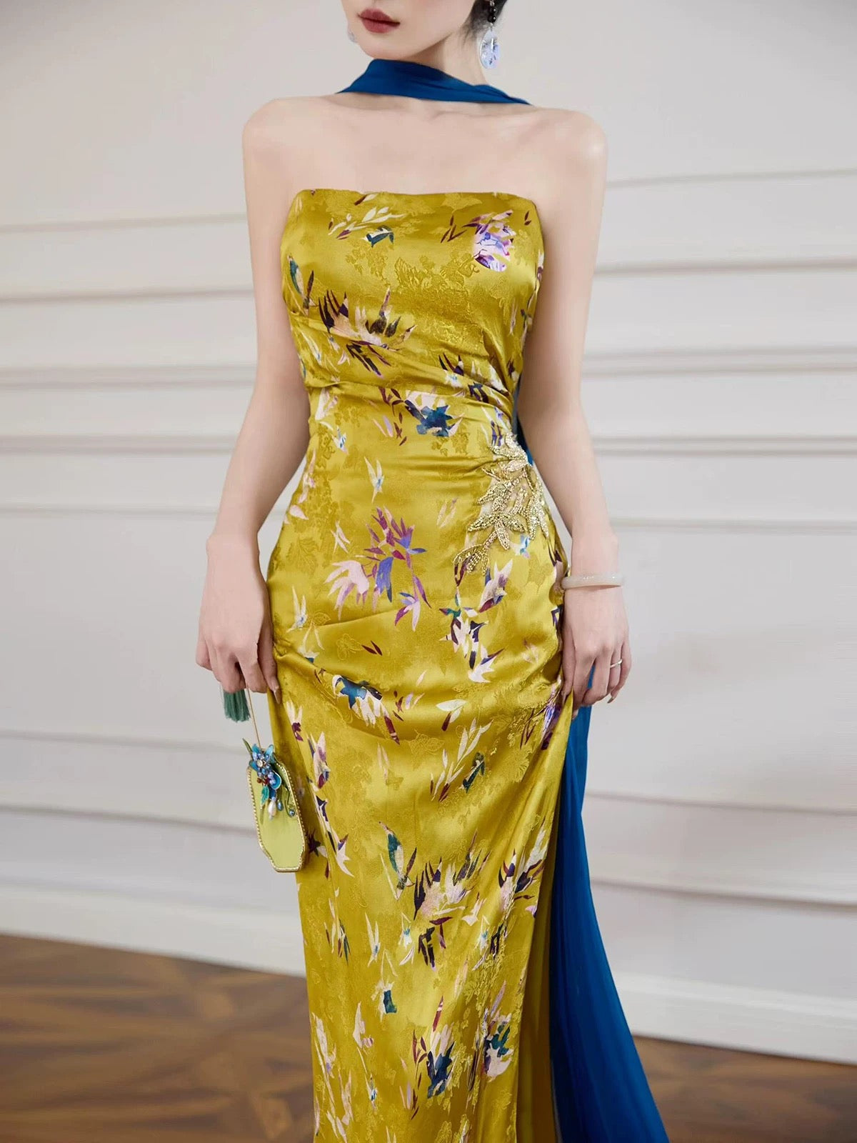 Pretty Women's Mermaid Strapless Gold Satin Maxi Dress Date Night Evening Outfit Semi Formal Prom Dresses RB5241