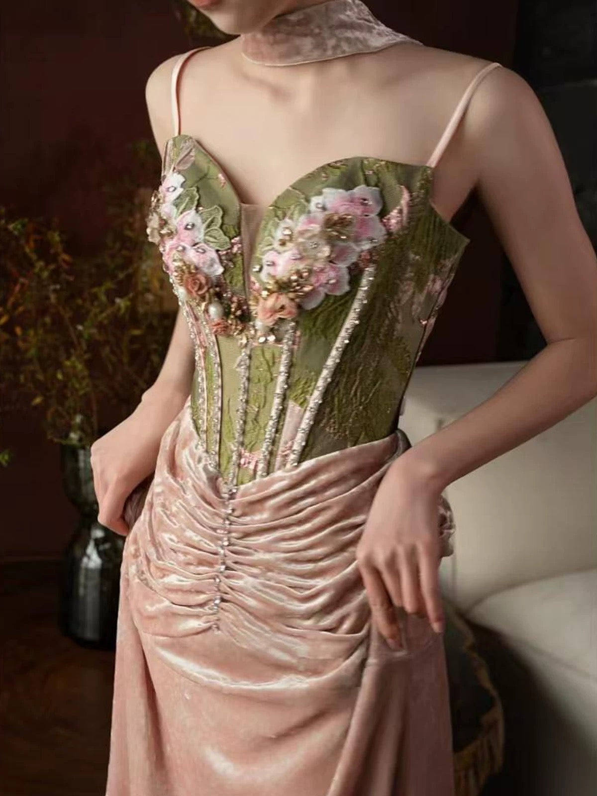 Pretty Women's Mermaid Spaghetti Strap Pink Velvet Maxi Dress Date Night Evening Outfit Semi Formal Prom Dresses RB5242