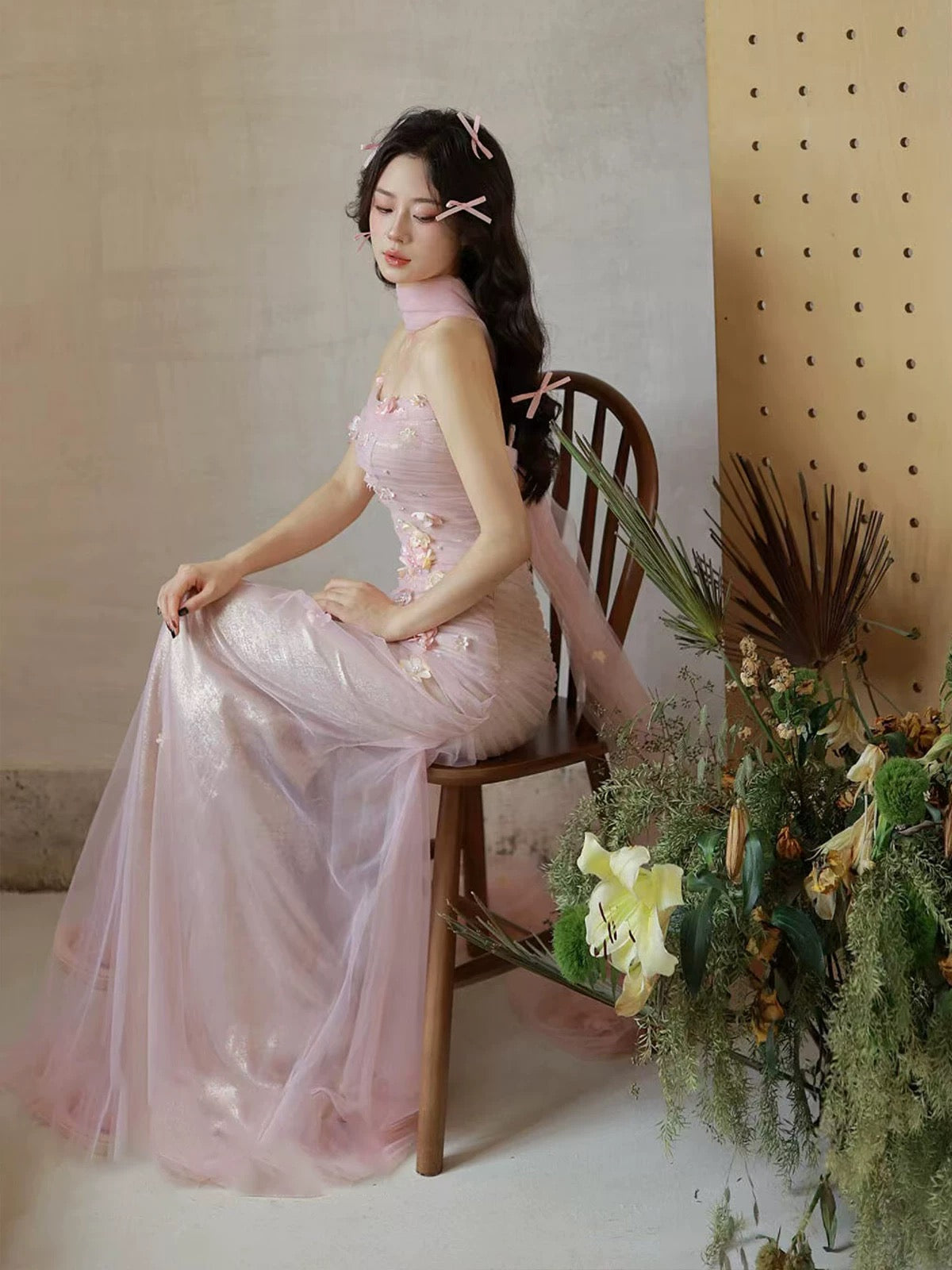 Eclectic Women's Mermaid Strapless Tulle Pink Maxi Dress Date Night Evening Outfits Formal Prom Dresses RB5247