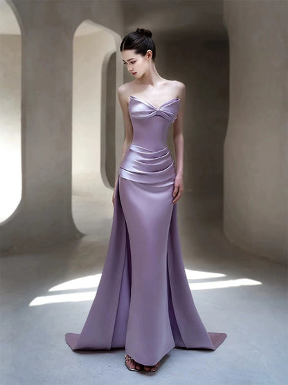 Flamboyant Women's Mermaid Sweetheart Lilac With Scarf Maxi Dress Date Night Evening Outfit Formal Prom Dresses RB5256