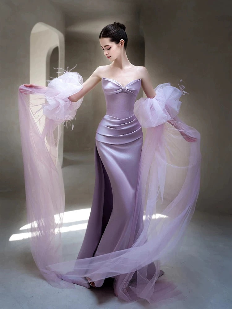 Flamboyant Women's Mermaid Sweetheart Lilac With Scarf Maxi Dress Date Night Evening Outfit Formal Prom Dresses RB5256