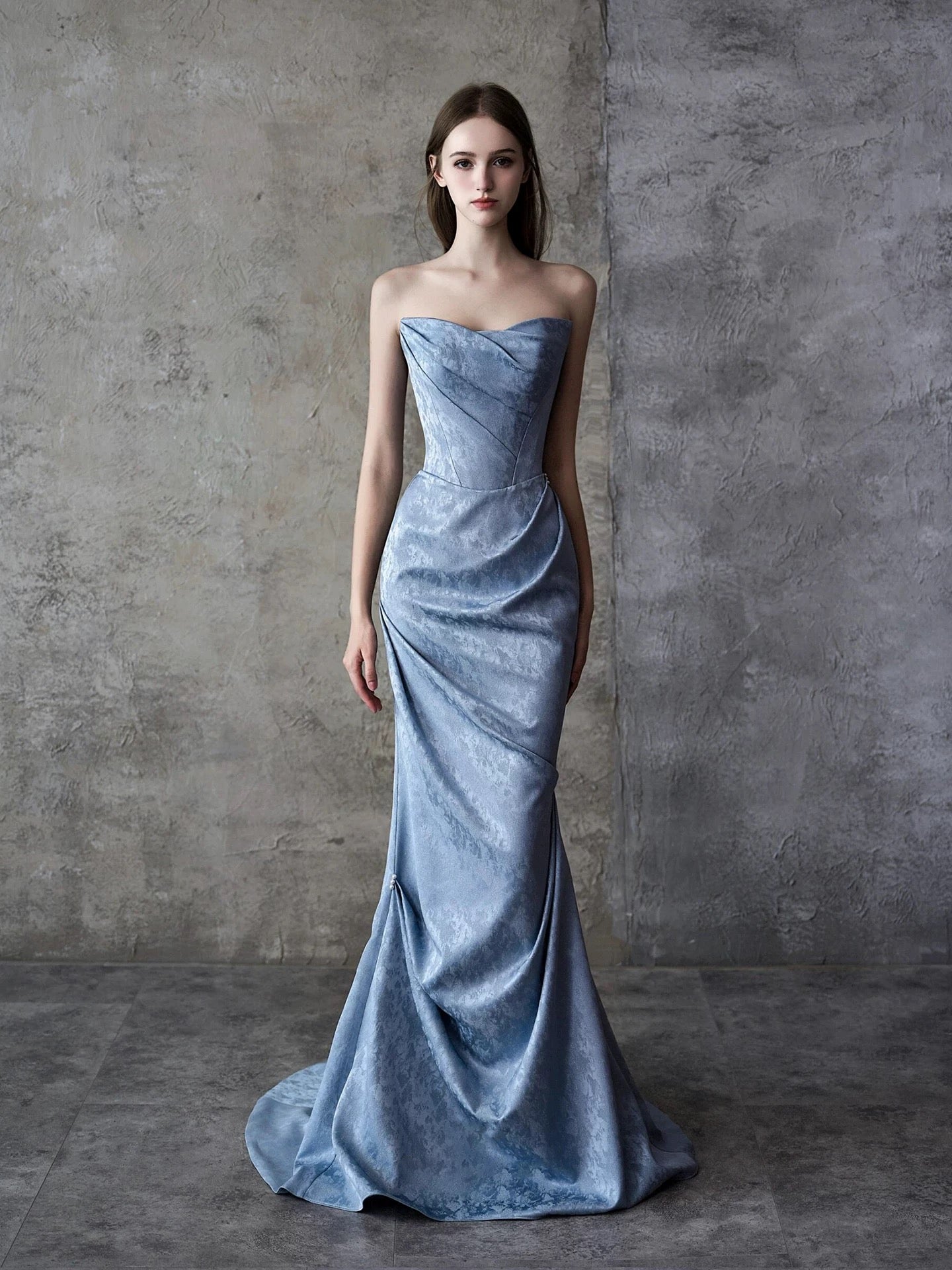 Sparkly Mermaid Sweetheart Blue Satin Long Date Night Evening Outfit Formal Prom Dresses RB5305