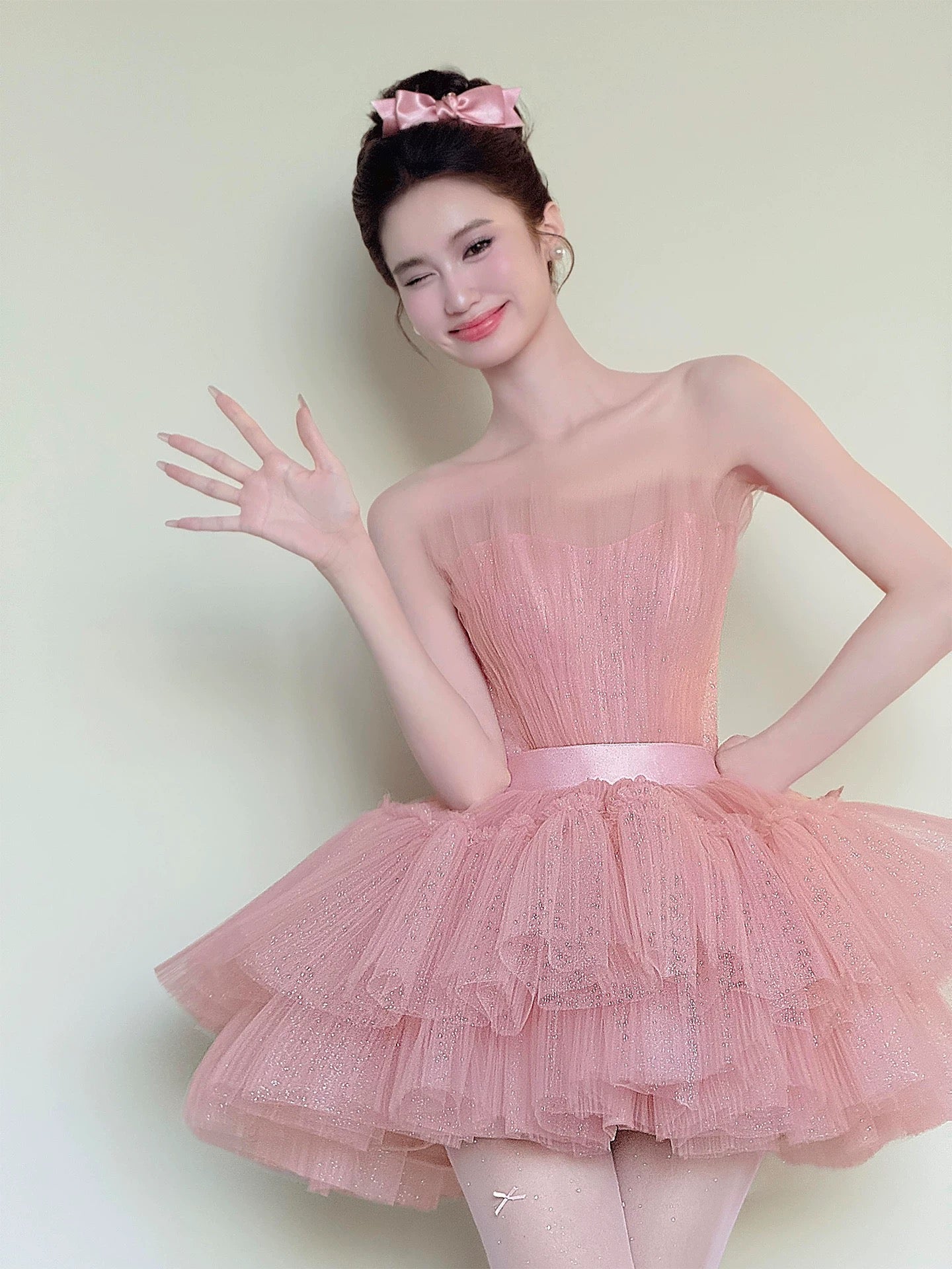 Pretty Ball Gown Strapless Pink Tulle Mini Short Cocktail Homecoming Dresses Ideas Hoco Outfits RB5258