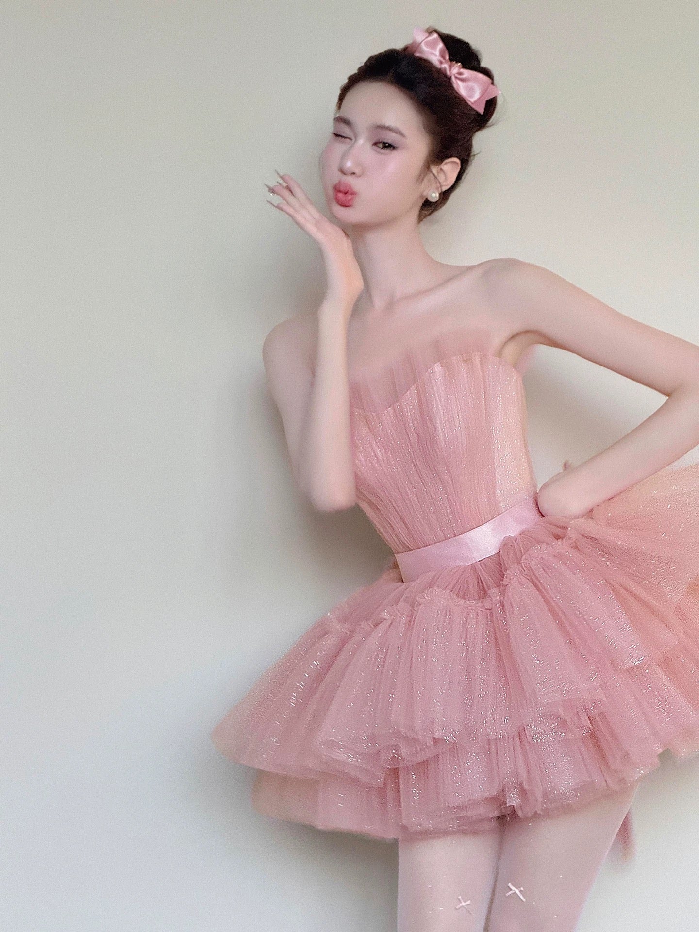 Pretty Ball Gown Strapless Pink Tulle Mini Short Cocktail Homecoming Dresses Ideas Hoco Outfits RB5258