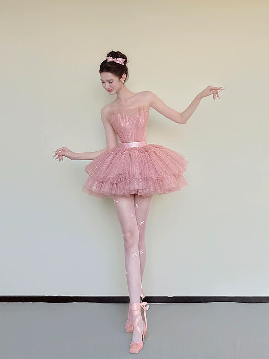 Pretty Ball Gown Strapless Pink Tulle Mini Short Cocktail Homecoming Dresses Ideas Hoco Outfits RB5258