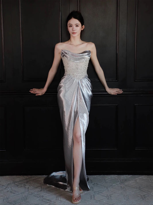 Modest Mermaid Sweetheart With Split Date Night Evening Outfit Formal Prom Dresses RB5323