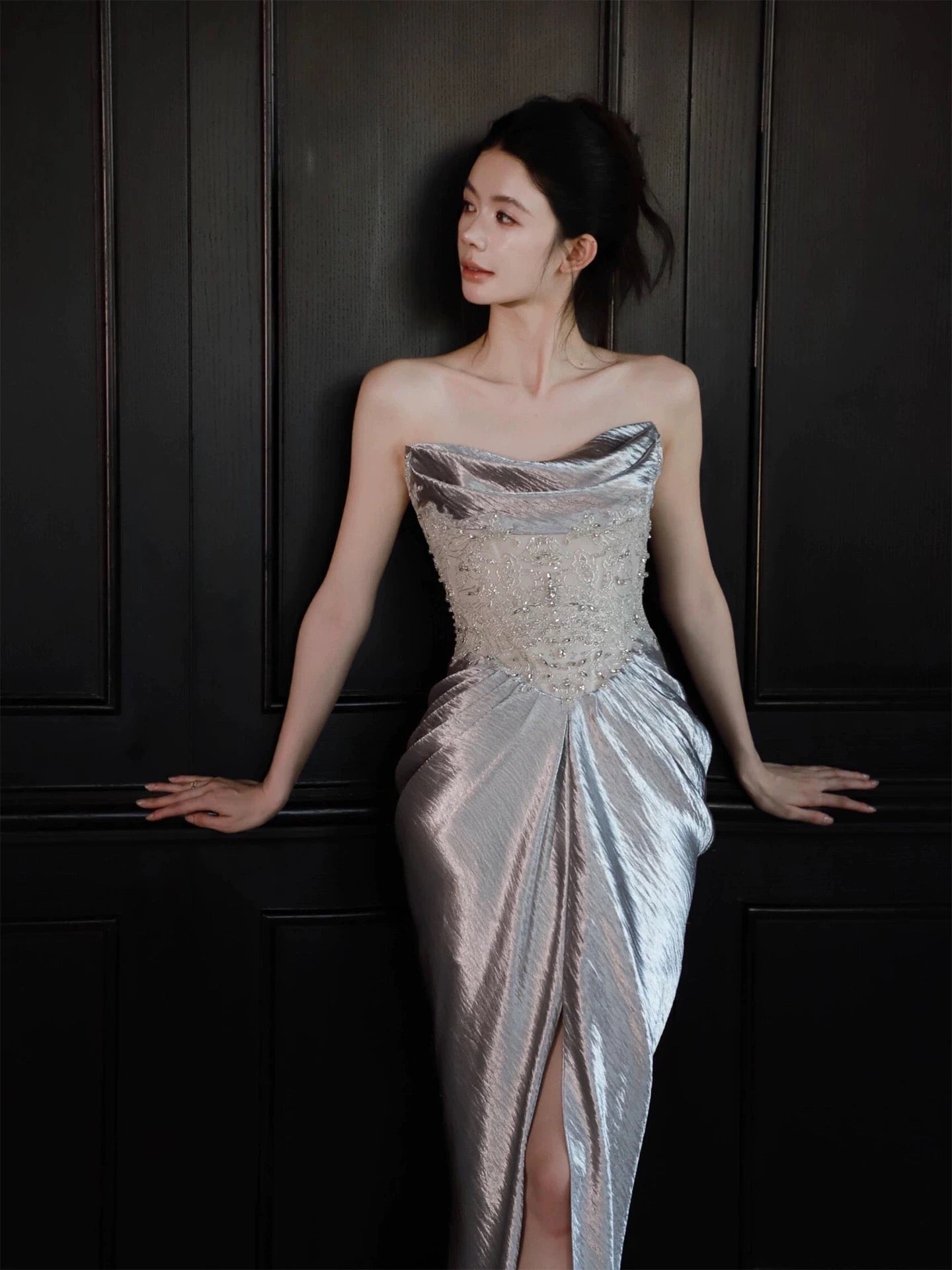Modest Mermaid Sweetheart With Split Date Night Evening Outfit Formal Prom Dresses RB5323
