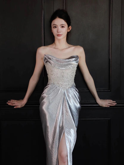 Modest Mermaid Sweetheart With Split Date Night Evening Outfit Formal Prom Dresses RB5323