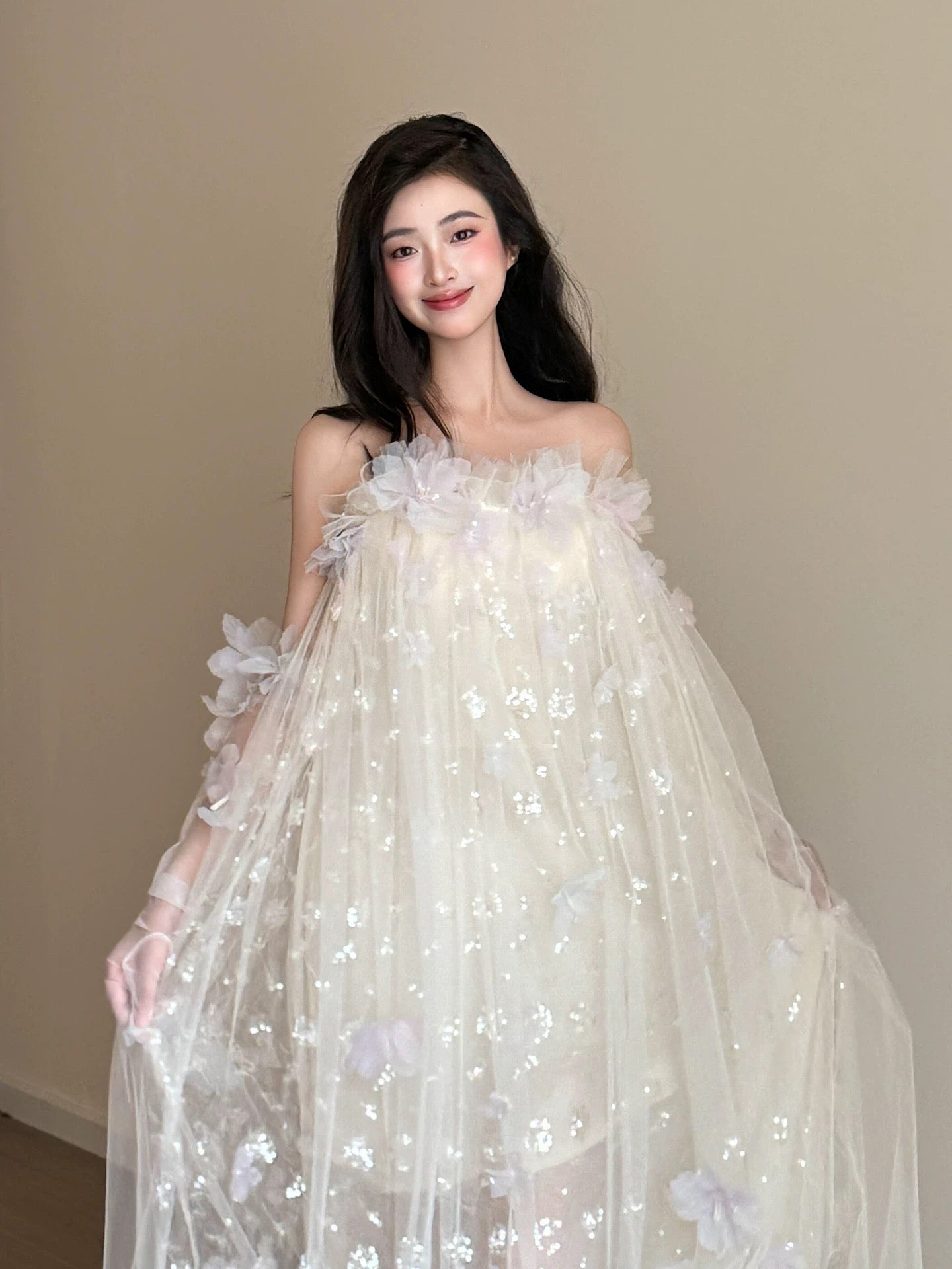 Sweet A Line Strapless White Tulle Date Night Outfits Semi Formal Prom Gown Evening Dresses RB5566
