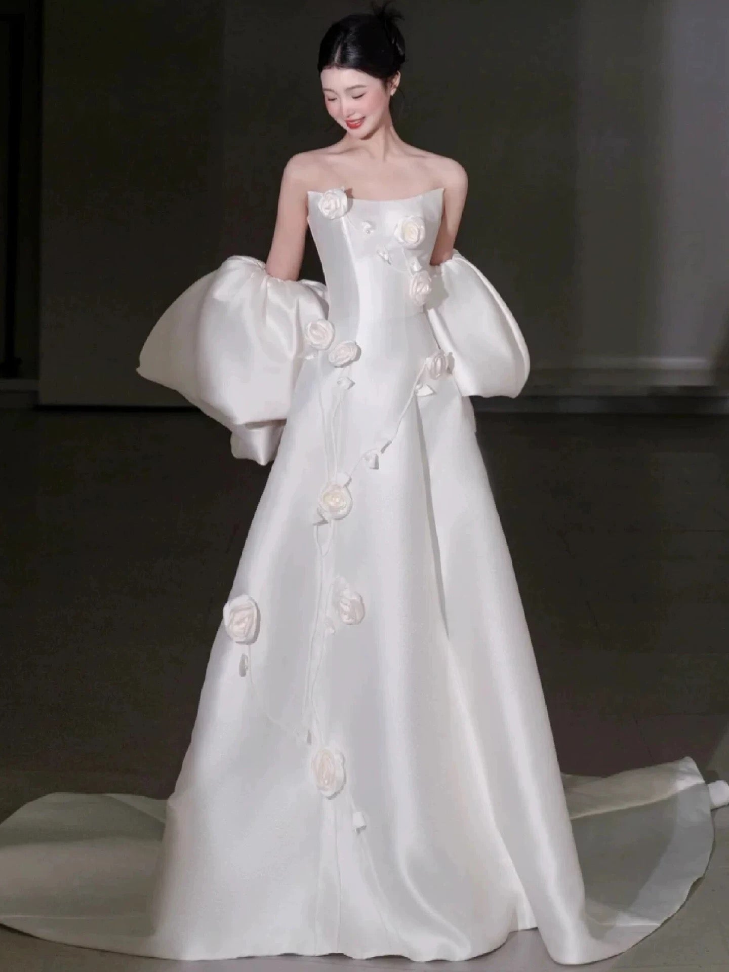 Modest A Line Strapless With Cape White Satin Brides Gown Bridal Dress Long Wedding Dresses RB5329