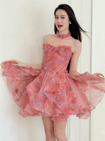Cute Ball Gown Sweetheart Floral Pink Short Cocktail Homecoming Dresses Ideas Hoco Outfits RB5330