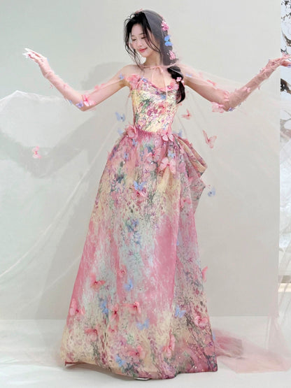 Princess Ball Gown Sweetheart Pink With Cape Date Night Evening Outfit Formal Prom Dresses RB5333