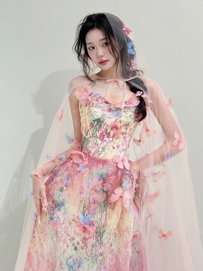 Princess Ball Gown Sweetheart Pink With Cape Date Night Evening Outfit Formal Prom Dresses RB5333