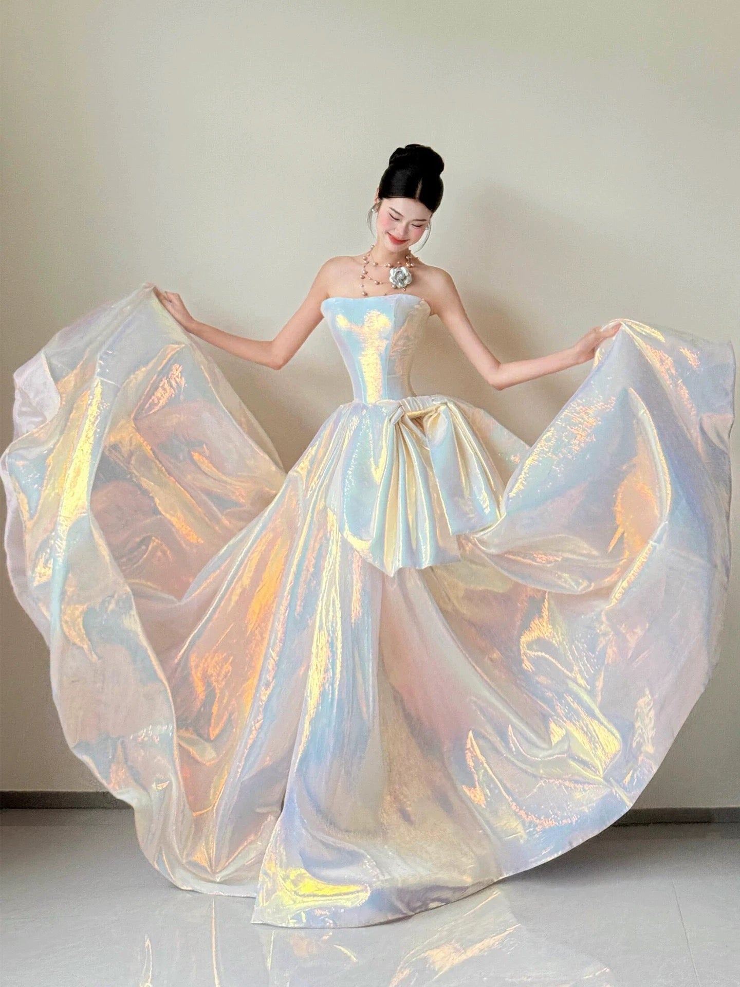 Princess Prom Dresses Ball Gowns Strapless WIth Bow-knot Evening Long Quince Dress N4259